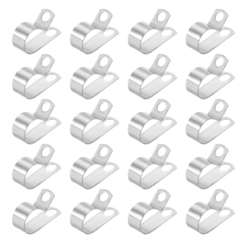 HARFINGTON 20pcs Metal Wire Clamp 7/8" Inch (22mm) R-Type Cable Clip 304 Stainless Steel Conduit Cable Clamp Cord Fastener Holder Strap Clip for Industrial Household Installation Pipe Wire - size: 7/8" (22mm)