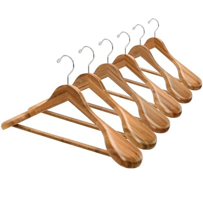 Amber Home 6 Pack Wide Shoulder Bamboo Wood Suit Coat Hangers, Wooden Clothes Hangers with Pants Bar, Heavy Duty Jacket Hangers for Dress, Pants, Heavy Clothes - size: Bamboo