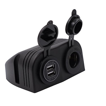 BlueFire Two Hole Tent Type Panel 4.2a Dual USB Charger + 12V/24V Cigarette Lighter Socket for Car Motorcycle Boat Marine ATV RV