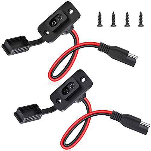 ELECTOP Rectangular Connector Power Socket Sidewall Port, Weatherproof Quick Connector Solar Panel Flush Mount SAE Plug Adapter, 12AWG SAE Cable for Solar Generator Battery Charger (2 Pack) - size: 1.15FT