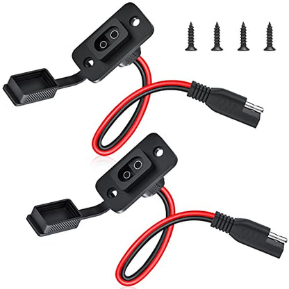 ELECTOP Rectangular Connector Power Socket Sidewall Port, Weatherproof Quick Connector Solar Panel Flush Mount SAE Plug Adapter, 12AWG SAE Cable for Solar Generator Battery Charger (2 Pack) - size: 1.15FT