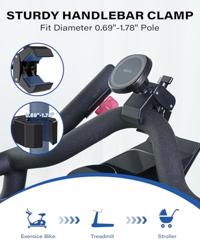 OQTIQ Phone Holder for Peloton Exercise Bike, Heavy-Duty Clamp & 17 N54 Strong Magnetic Phone Mount for Treadmill, Spin Bike, Golf Push Cart, Stroller, Fit for MagSafe iPhone 12-17 Series