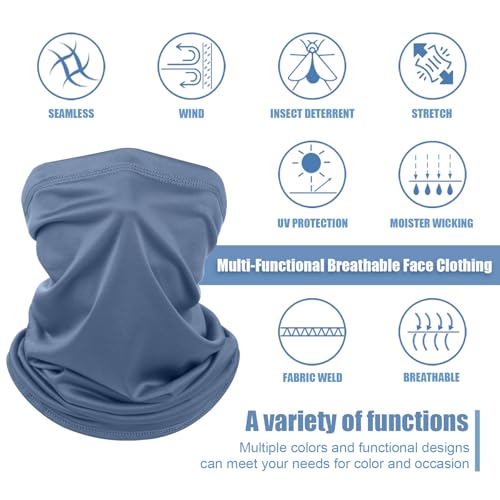 Geyoga 6 Pieces Summer UV Protection Cooling Neck Gaiter Face Clothing Neck Gaiter Mask Scarf Sunscreen Breathable Bandana - color: Blue‑gray