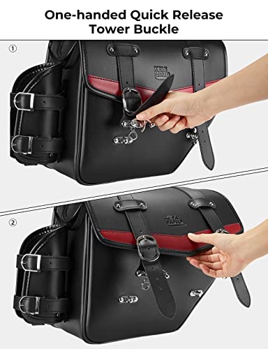 KEMIMOTO Quick Release Buckle Motorcycle Saddle Bags with Cup Holder 18L (9Lx2) PU Leather Saddlebags Waterproof Capacity Compatible with Softail Dyna Road King Universal