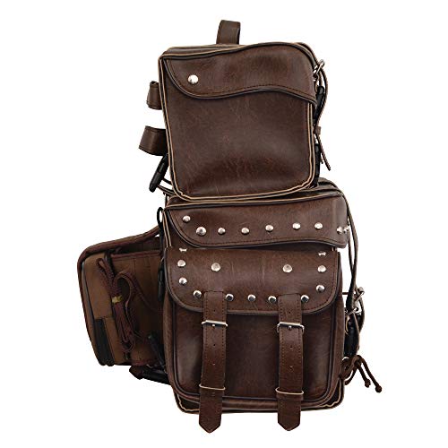 Motorcycle 2 pc Retro Brown Touring Back pack Studed Sissy Bar Bag Luggage Waterproof Rain Cover