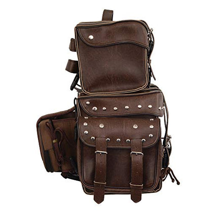 Motorcycle 2 pc Retro Brown Touring Back pack Studed Sissy Bar Bag Luggage Waterproof Rain Cover