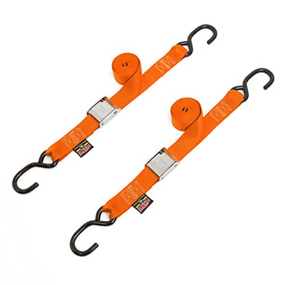 1.5in x 5.5ft Cam Buckle Tie-Downs w/S-Hooks - 600 lb. WLL / 1,800 lb. Breaking Strength - Made in USA - Orange (Pair) - color: Orange