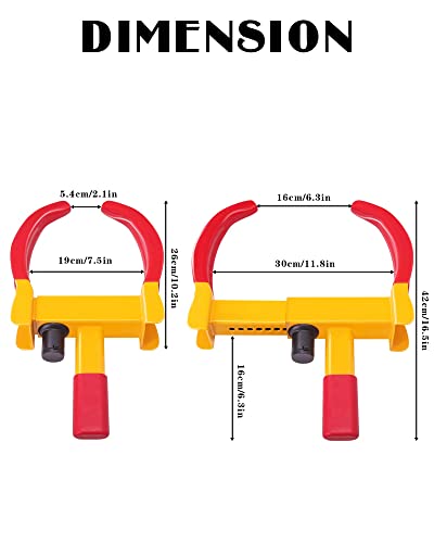 Tevlaphee Universal Wheel Lock Heavy Duty Security Trailer Wheel Lock Anti Theft Wheel Locks for Cars SUV Camper Motorcycle Trailer Great Deterrent Bright Color with 3 Keys (Red-Yellow) - color: Red-yellow