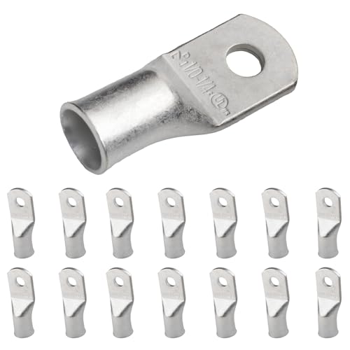 SELTERM 15pcs 1/0 AWG 1/4" Stud UL Marine Grade Battery Terminal Connectors Tinned Copper Battery Cable Lugs 0 Gauge Wire Connectors Electrical Battery Cable Ends Ring Terminals Tinned Copper Lugs - color: Tinned Copper Lugs, size: 1/0 Awg - 1/4" (M6) Rin