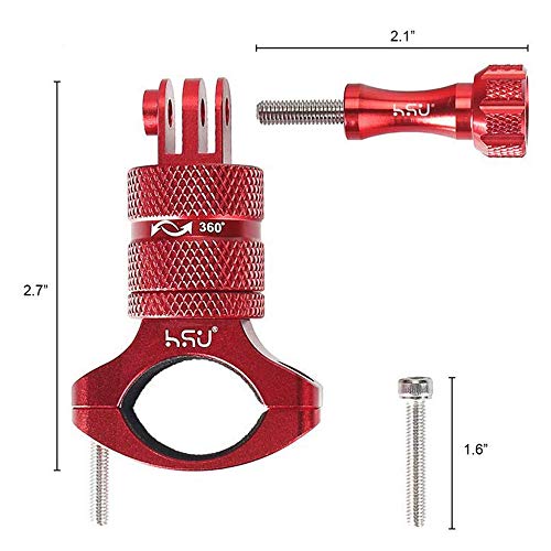 HSU Bike Handlebar Mount for Gopro Hero 13/12/11/10/9/8/7/6/5/4 AKASO Campark Osmo Action 3/4 and Other Action Cameras, 360 Degrees Rotary Motorcycle Mount (Red) - color: Red