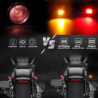 NTHREEAUTO Motorcycle LED Turn Signal Light, Universal Rear Turn Signals Mini Size Brake Tail Light Blinkers Compatible with Harley Honda Kawasaki Suzuki Triumph Yamaha
