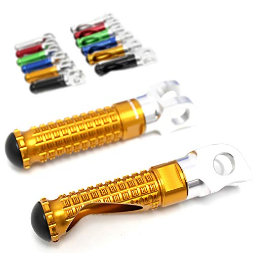 MC MOTOPARTS MPRO Gold CNC Rider Foot Pegs Compatible with YZF R1 00-21 YZF R6 03-19 YZF R1M 15-21 R1S 16-19 - color: Gold, size: No Extension