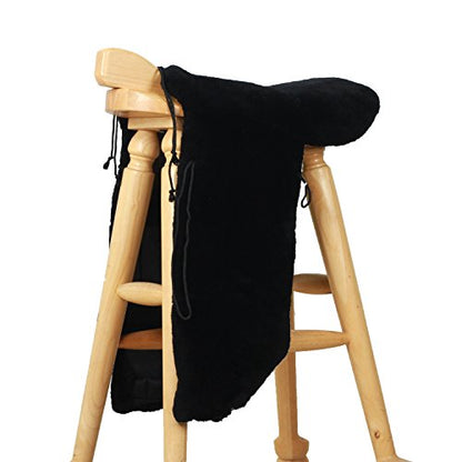Full Genuine Merino Sheepskin Western Saddle Seat Saver with Extra Long Flap - color: black
