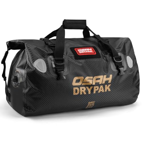 OSAH DRYPAK Waterproof Duffel Bag - Motorcycle Dry Bag Tail Bag with Large Storage Space, Waterproof Luggage Duffle Bags with Outer Mesh Zipper Pocket for Camping, Kayaking, Fishing & Traveling - color: Carbon Fibre, size: 40L