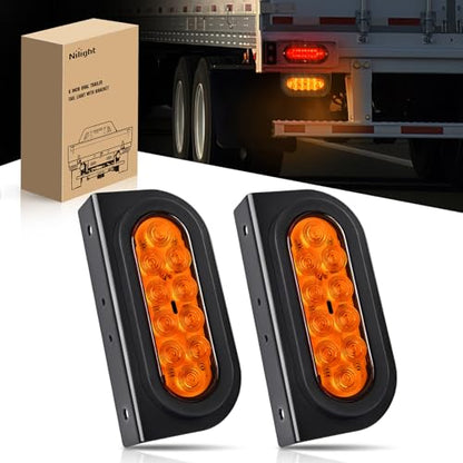 Nilight 6Inch Oval Trailer Tail Light with Flush Mount Grommets Plugs w/Mounting Brackets 2PCS Amber Waterproof Turn Signals Lights for RV Truck - color: 2Pcs Amber Trailer Lights+Brackets