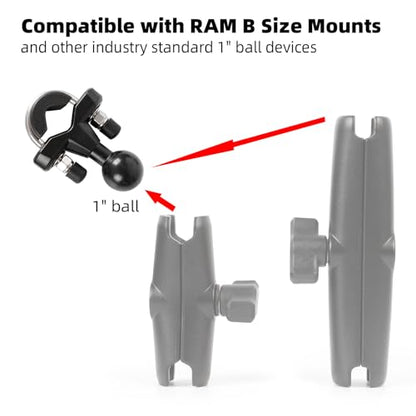 Aluminum Alloy U-Bolt Handlebar Mount with 1-Inch Ball, Compatible with RAM Mounts B Size Double Socket Arm & Bike Motorcycle Phone Holder, Fits 0.5" to 1.3" Round Rails - style: U-Bolt Base