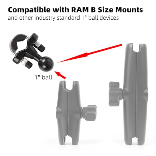 Aluminum Alloy U-Bolt Handlebar Mount with 1-Inch Ball, Compatible with RAM Mounts B Size Double Socket Arm & Bike Motorcycle Phone Holder, Fits 0.5" to 1.3" Round Rails - style: U-Bolt Base