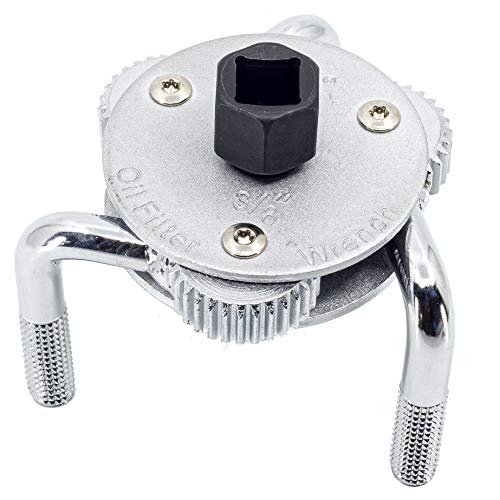 Genius Tools 3/8" Dr. Three-Legged Adjustable Metal Oil Filter Wrench 3" - 5" Filter Size Capacity - AT-B01