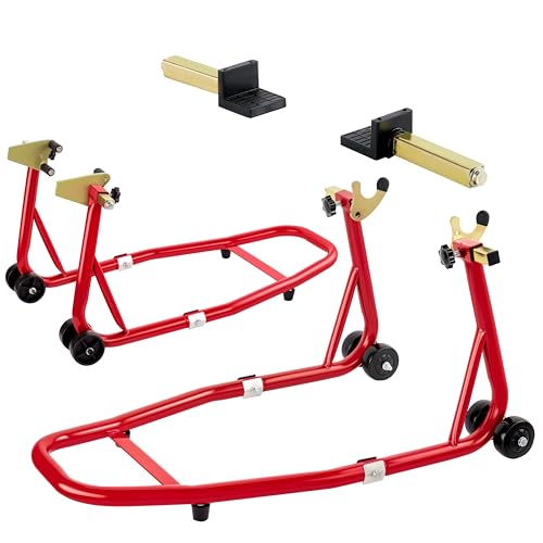 Universal Motorcycle Stand Front Rear Combo, 1000 LBS Heavy Duty Wheel Lift Stands with U Adjustable Swingarm, fits for Diversity of BMW, Suzuki, Yamaha, Honda, Kawasaki, Red - color: Red-2pcs