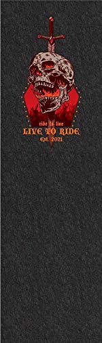 PIG Personalized Motorcycle Mat | Flaming Skull with Sword | 3' x 10' Custom Text Motorcycle Parking Mat | PM70131POR-3X10T-BK