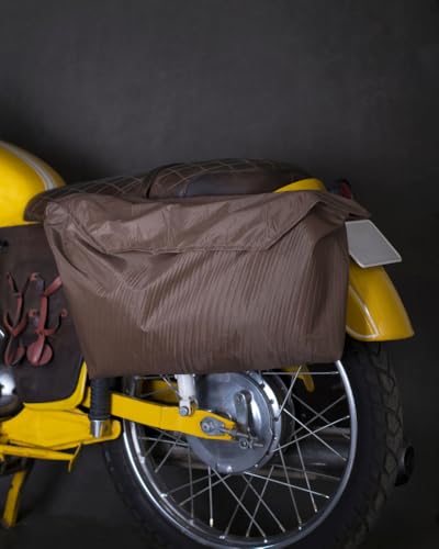 Trip Machine Company Outlaw Leather Motorcycle Saddlebag – 17L Roll Top Luggage Bag with Mounting Straps, Shoulder Strap & Waterproof Rain Cover (Dark Brown/Tobacco) - color: Dark Brown/ Tobacco