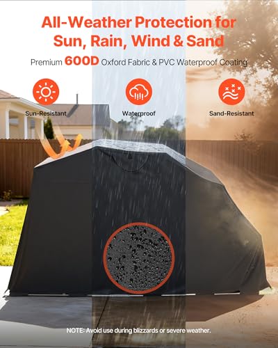 VEVOR Motorcycle Storage Shelter 136 x 54 x 75 in with Security Lock, 600D Oxford Flip-Up Garage Tent, Heavy-Duty All-Weather Motorcycle Cover Shed with 2 Side Windows, Outdoor Vehicle Shelter, Black - size: 136 x 54 x 75 inch