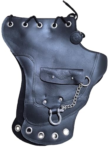 Top Cow Grain Leather, Motorcycle Engine Heat Shield, Universal Fit Saddle Guard with Tool Storage, Black, Gen 3