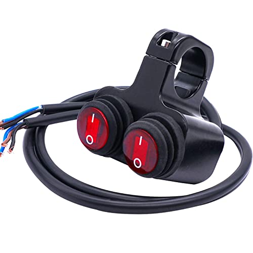 Taiss 7/8″ Waterproof Motorcycle ATV Handlebar Push Button Switch,12v Led Illuminated Headlight Hazard Brake Fog Light O/I Aluminum Alloy Handlebar Double Control Kill Switch with Connect Line F008