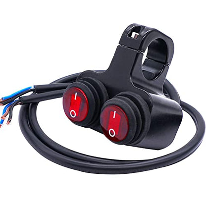 Taiss 7/8″ Waterproof Motorcycle ATV Handlebar Push Button Switch,12v Led Illuminated Headlight Hazard Brake Fog Light O/I Aluminum Alloy Handlebar Double Control Kill Switch with Connect Line F008