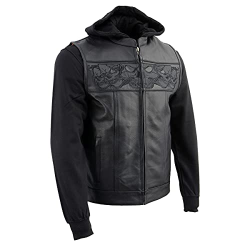 Milwaukee Leather MLM3563 Men's '2 in 1' Black Leather Vest with Reflective Skulls-Black-4X - size: 4X-Large