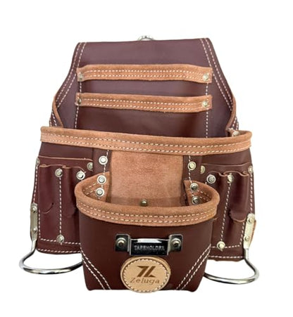Zeluga 20-110 10 Pocket Rigger Heavy Duty Leather Tool Bag, Brown - color: Brown