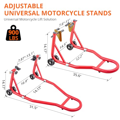 Motorcycle Stand Lift - 900lbs Front & Rear Combo Universal Motorcycle Stands | Compatible With Most Yamaha Honda Kawasaki Suzuki BMW Motorcycles