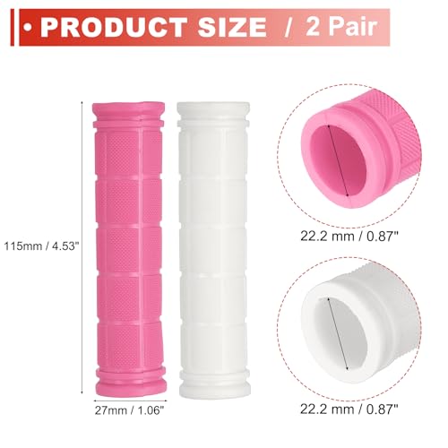 2 Pair Soft Rubber Handlebar Grips, Bicycle Handlebar Grips Bike Handle Bar Wrap Non-Slip 4.5 Inch - Fitting for Mountain Bikes/Road Bicycles/Scooter - color: White/Pink