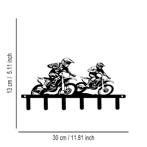 Motocross Dirt Bike 6-Hook Black Metal Entryway Rack, Keys Coats Towels Wall Decor