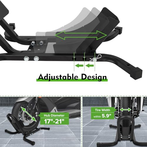 Motorcycle Front Tire Chock, 1500 lbs Heavy Duty Wheel Stand, Black Motorbike Front Chock for 17"-21" Wheels, High-Grade Steel Trailer Stand - size: 1500lbs for 17"-21" Wheels