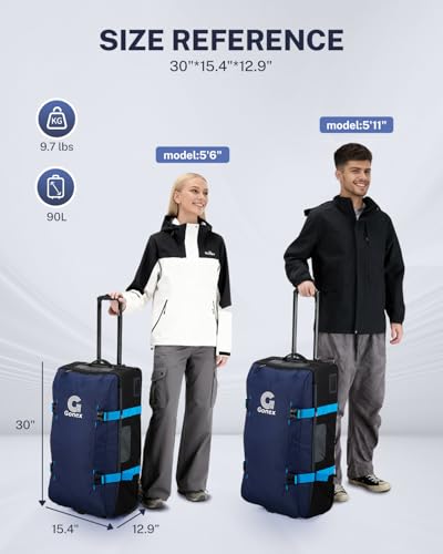 Gonex Rolling Duffle Bag with Wheels, Water-repellent 90L Nylon Large Wheeled Travel Duffel Luggage with TSA Lock & Telescopic Handle 30 inch, Dark Blue - color: Dark Blue, size: 30 inch