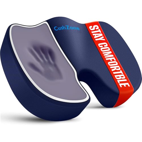 CushZone Office Chair Cushions, Memory Foam Coccyx Cushion for Tailbone Pain Office Chair Car Seat, Sciatica, Coccyx, Lower Back Pain Relief (Blue) - color: Blue, size: Large