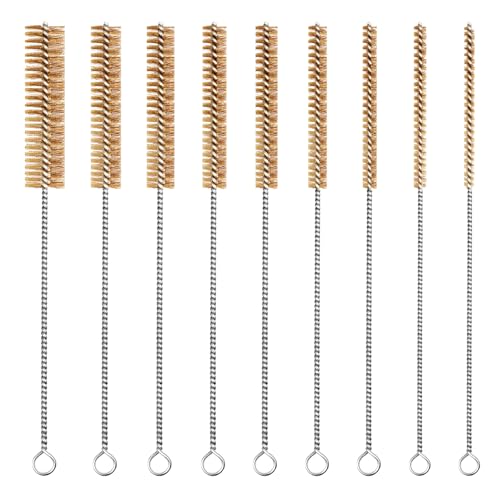 Brass Wire Brush Set 9pcs Tube Cleaning Brush 12" Round Wire Brushes Kit Bore Brush Metal Bristle Cleaning for Pipe, Tube, Auto Parts, Engine(6mm/8mm/10mm/12mm/14mm/15mm/18mm/20mm/25mm) - size: 9