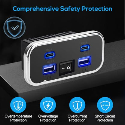 Linkstyle RV USB Outlet, 76W Dual 18W USB-A & Dual 20W PD3.0 Ports, Power Outlet Panel with Switch for 12V/24V Car Truck Marine - color: 1PCS