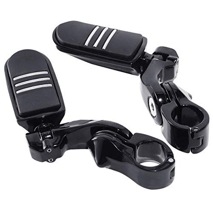 SLMOTO Streamliner Footpegs+Short Angled Adjustable Highway Peg Mount Kit Fits for Street Glide Road King Electra Glide with 1.25" Engine Guard 1 1/4 Highway Bar Black - color: Black