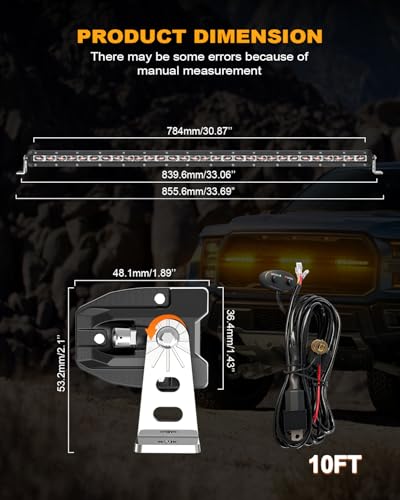 BraveWAY [Curved] [White & Amber Strobe] 32 inch LED Light Bar, Single Row Slim LED Bar for Off-Road, Truck, SUV, ATV, UTV, Car, Flashing Chase Light with Wiring Harness - color: 32in [Curved][White & Amber Strobe]