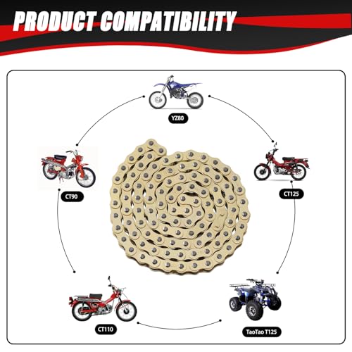 KAMIER 428 Drive Chain 102 Links Gold with Chain Breaker for 50cc 70cc 90cc 110cc 125cc CT90 CT110 TaoTao Coolster Vitacci Apollo Trailmaster Pit Dirt Bike 4 Wheeler ATV Quad Go Kart Heavy Duty Parts - style: 102
