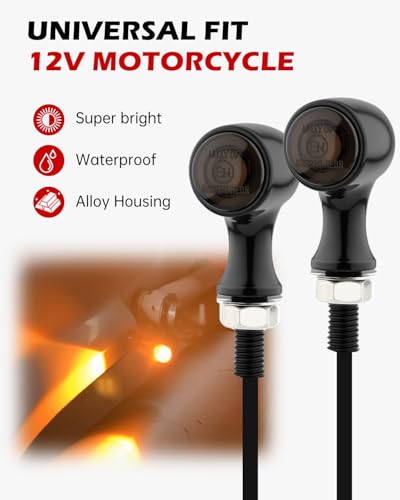 Small Round LED Turn Signals Motorcycle Running Light Black White Amber Light Universal for Cruiser Bobber Street Bike Cafe Racer Motorbikes (A-Black-Amber&White) - color: A-Black-Amber&White