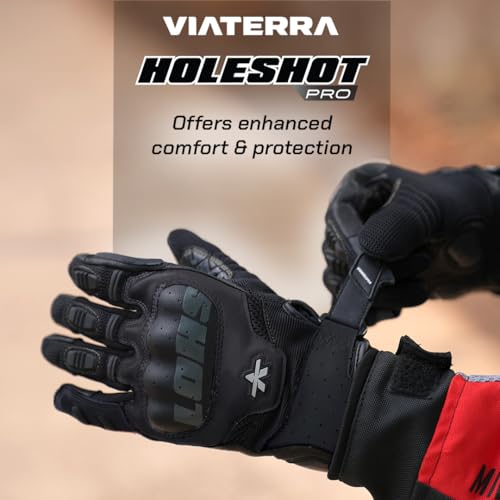 ViaTerra Holeshot Pro - Semi Gauntlet Hybrid Riding Gloves |Goatskin Leather |Touchscreen, Knox SPS 303 Palm Protection with Handy Clip Motorcycle Gloves - size: X-Large