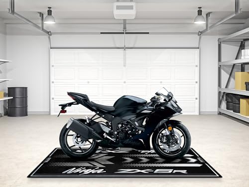 MPM Motorcycle Mat for ZX-6R Washable Non - Slip Oil & Water Resistant Parking Pitmat for Garage, Showroom, Workshop Use | Metallic Flat Spark Black - Ebony - Size 2: 102 x 47/260 x 120 cm