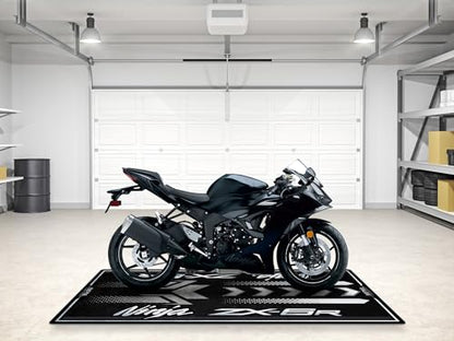 MPM Motorcycle Mat for ZX-6R Washable Non - Slip Oil & Water Resistant Parking Pitmat for Garage, Showroom, Workshop Use | Metallic Flat Spark Black - Ebony - Size 2: 102 x 47/260 x 120 cm