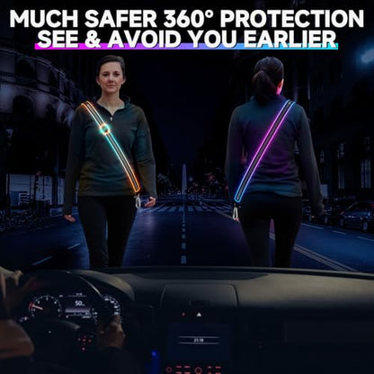 Reflective Sash for Walking at Night, Led Reflective Running Belt for Women & Men, Rechargeable High Visibility Safety Reflective Gear, Adjustable Light Reflector Vest Wear for Cycling Jogging
