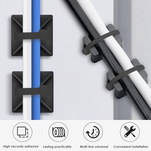 smseace 360Pcs Strong Back-Glue Self Adhesive Black Cable Zip Tie Mounts Kit with 6inch Zip Ties and Screws, UV Protection Outdoor Sticky Wire Fasteners Cable Clips Management