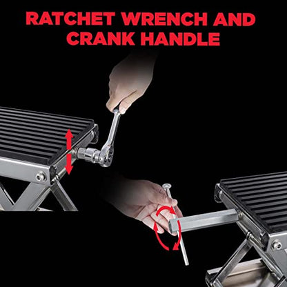 CXRCY 1200 LBS Motorcycle Lift Scissor Jack Stainless Steel Finish Upgraded Dirt Bike ATV Steel Motorcycle Hoist Stand with Ratchet Wrench,Crank Handle,Thickened Rubber Pad,Wide Deck - color: 1200 LBS Stainless Steel