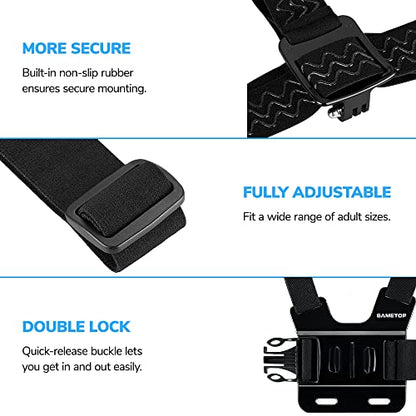 Head Mount Strap Chest Mount Harness Chesty Kit Compatible with GoPro Hero 13, 12, 11, 10, 9, 8, 7, 6, 5, 4, Session, 3+, 3, 2, 1, Hero (2018), Fusion, Max, DJI Osmo Action Cameras